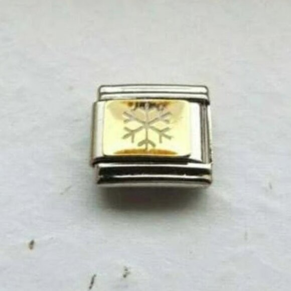 Snowflake on gold enamel 9mm stainless steel italian charm bracelet link new - Picture 1 of 2